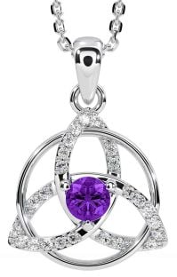 Diamond Amethyst Silver Celtic Trinity Knot Necklace