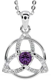 Diamond Alexandrite Silver Celtic Trinity Knot Necklace