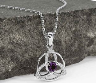 Diamond Alexandrite Silver Celtic Trinity Knot Necklace