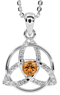 Diamond Citrine Silver Celtic Trinity Knot Necklace