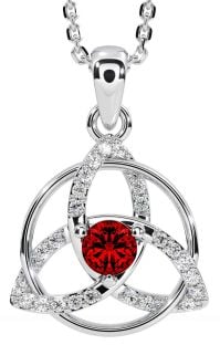 Diamond Garnet Silver Celtic Trinity Knot Necklace