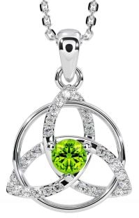 Diamond Peridot Silver Celtic Trinity Knot Necklace