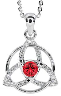 Diamond Ruby Silver Celtic Trinity Knot Necklace