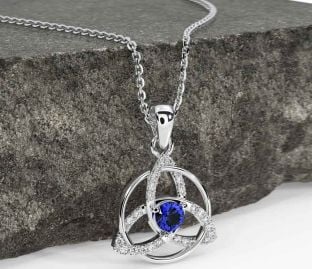 Diamond Sapphire Silver Celtic Trinity Knot Necklace