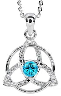 Diamond Topaz Silver Celtic Trinity Knot Necklace