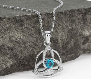 Diamond Topaz Silver Celtic Trinity Knot Necklace