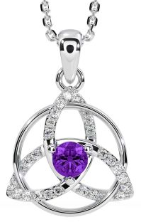 Diamond Amethyst White Gold Celtic Trinity Knot Necklace