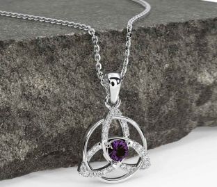 Diamond Alexandrite White Gold Celtic Trinity Knot Necklace