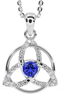 Diamond Sapphire White Gold Celtic Trinity Knot Necklace