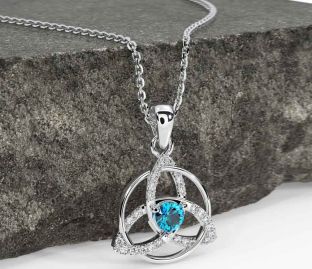 Diamond Topaz White Gold Celtic Trinity Knot Necklace