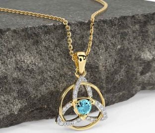 Diamond Aquamarine Gold Celtic Trinity Knot Necklace