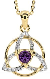 Diamond Alexandrite Gold Celtic Trinity Knot Necklace