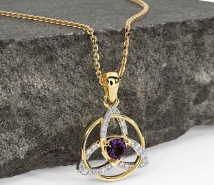 Diamond Alexandrite Gold Celtic Trinity Knot Necklace