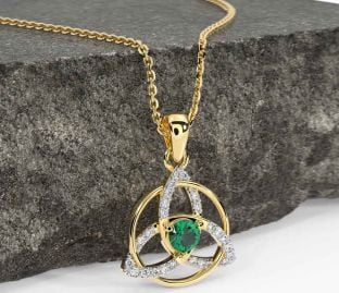Diamond Emerald Gold Celtic Trinity Knot Necklace