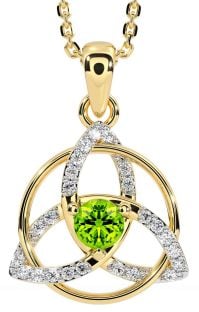 Diamond Peridot Gold Celtic Trinity Knot Necklace