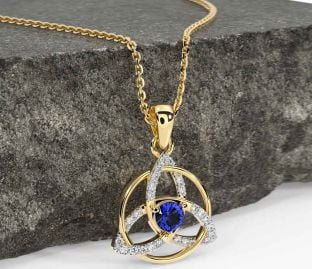 Diamond Sapphire Gold Celtic Trinity Knot Necklace
