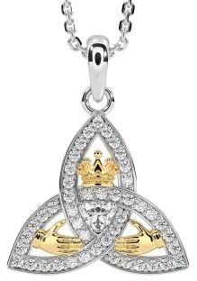 Diamond Gold Silver Claddagh Trinity knot Necklace