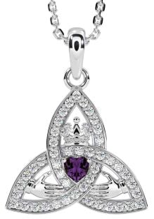 Diamond Alexandrite Silver Claddagh Trinity knot Necklace