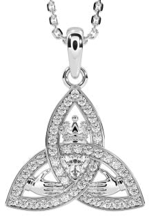 Diamond Silver Claddagh Trinity knot Necklace