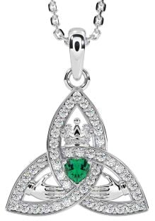 Diamant Emerald Strieborná Claddagh Trojica uzol Náhrdelník