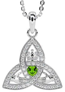 Diamond Peridot Silver Claddagh Trinity knot Necklace