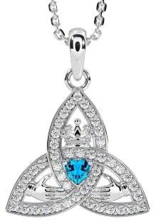 Diamond Topaz Silver Claddagh Trinity knot Necklace