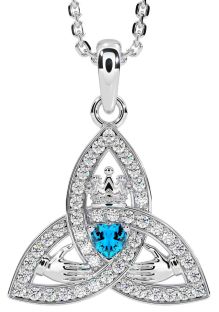 Diamond Topaz White Gold Claddagh Trinity knot Necklace