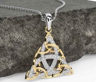 Diamond Gold Silver Celtic Trinity Knot Necklace