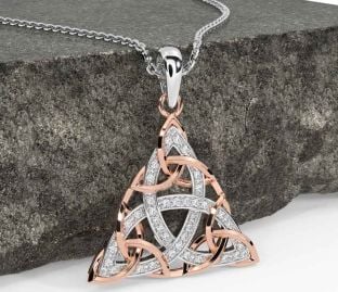 Diamond White Rose Gold Celtic Trinity Knot Necklace