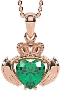 Emerald Rose Gold Silver Claddagh Necklace