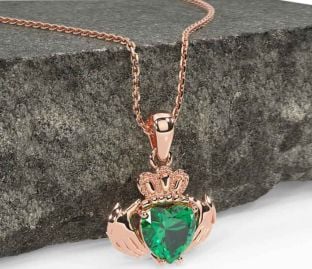 Emerald Rose Gold Silver Claddagh Necklace