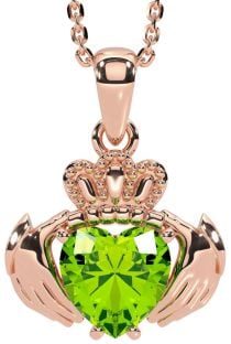 Peridot Rose Gold Silver Claddagh Necklace