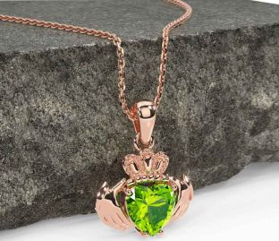 Peridot Rose Gold Silver Claddagh Necklace