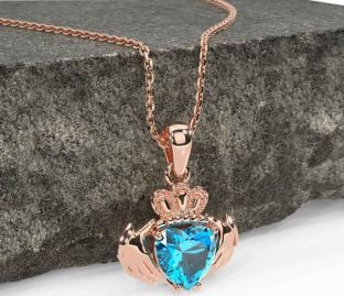 Topaz Rose Gold Silver Claddagh Necklace