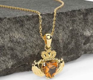Citrine Gold Silver Claddagh Necklace