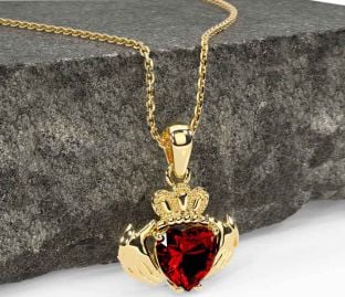 Garnet Gold Silver Claddagh Necklace