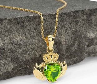 Peridot Gold Silver Claddagh Necklace