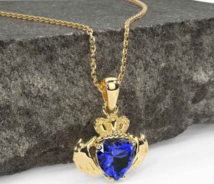 Sapphire Gold Silver Claddagh Necklace