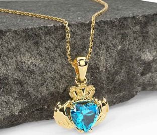 Topaz Gold Silver Claddagh Necklace