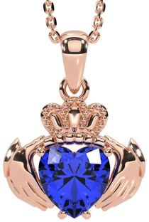 Sapphire Rose Gold Claddagh Necklace