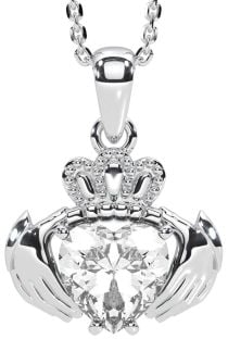 Diamond Silver Claddagh Necklace