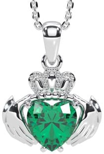 Emerald White Gold Claddagh Necklace