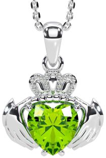 Peridot White Gold Claddagh Necklace