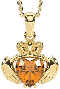 Citrine Gold Claddagh Necklace