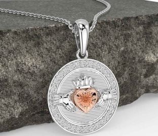 Rose Gold Silver Celtic Claddagh Necklace