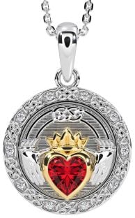 Diamond Ruby Gold Silver Celtic Claddagh Necklace