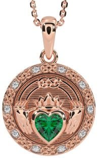 Diamant Smaragd Rose Gold Silber keltisch Claddagh Halskette