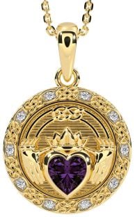 Diamond Alexandrite Gold Silver Celtic Claddagh Necklace