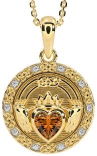 Diamant Citrín Zlato Strieborná keltský Claddagh Náhrdelník