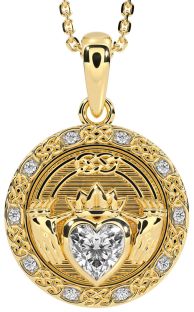 Diamond Gold Silver Celtic Claddagh Necklace